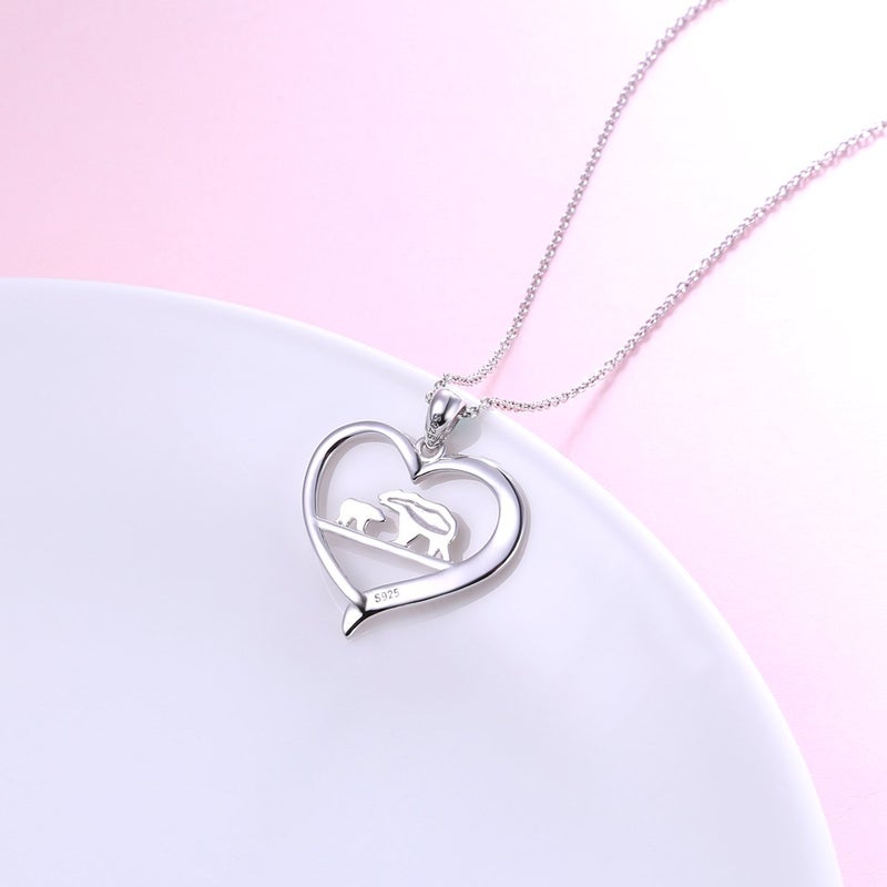 DAOCHONG Mama Bear Necklace S925 Sterling Silver Mama Bear with Cub Heart Pendant Necklace for Family - Image 4